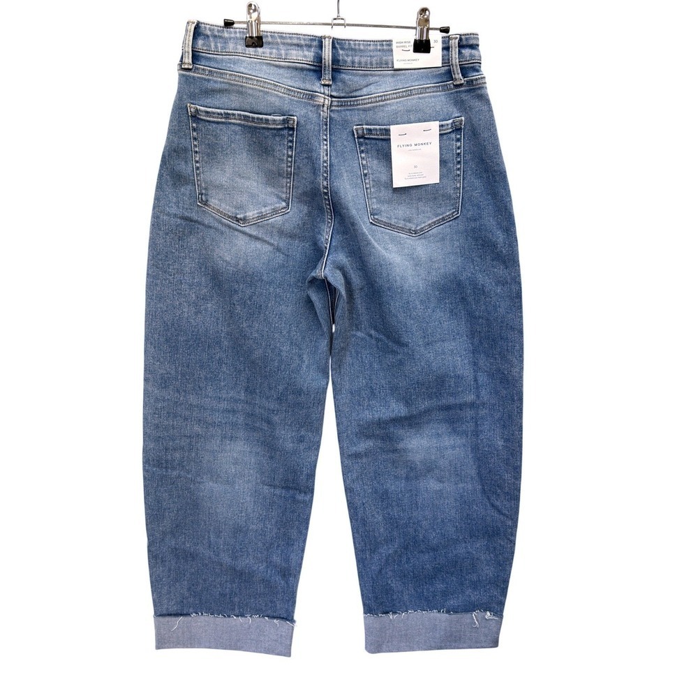 Flying Monkey Barrel Fit Jeans Women 30  32" taped Blue High Rise Cuff Hem F6199 - Picture 3 of 15